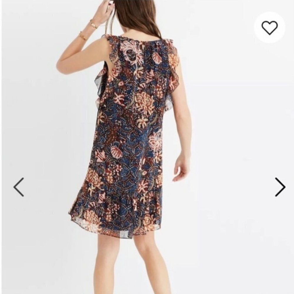 Madewell Navy & Brown V-neck Tassel Tie Flutter Sleeve Ruffle Hem Mini Dress XXS - Picture 3 of 16
